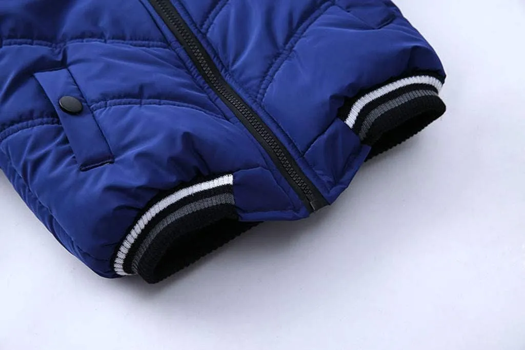 Kids Boys Thick Cotton Padded Parka Jacket Toddler Winter Stripe Jacket Zipper Hooded Windproof Coat 12M-4T
