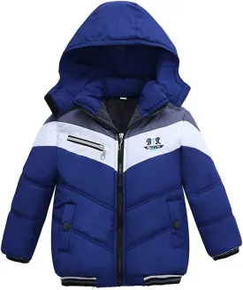 Kids Boys Thick Cotton Padded Parka Jacket Toddler Winter Stripe Jacket Zipper Hooded Windproof Coat 12M-4T