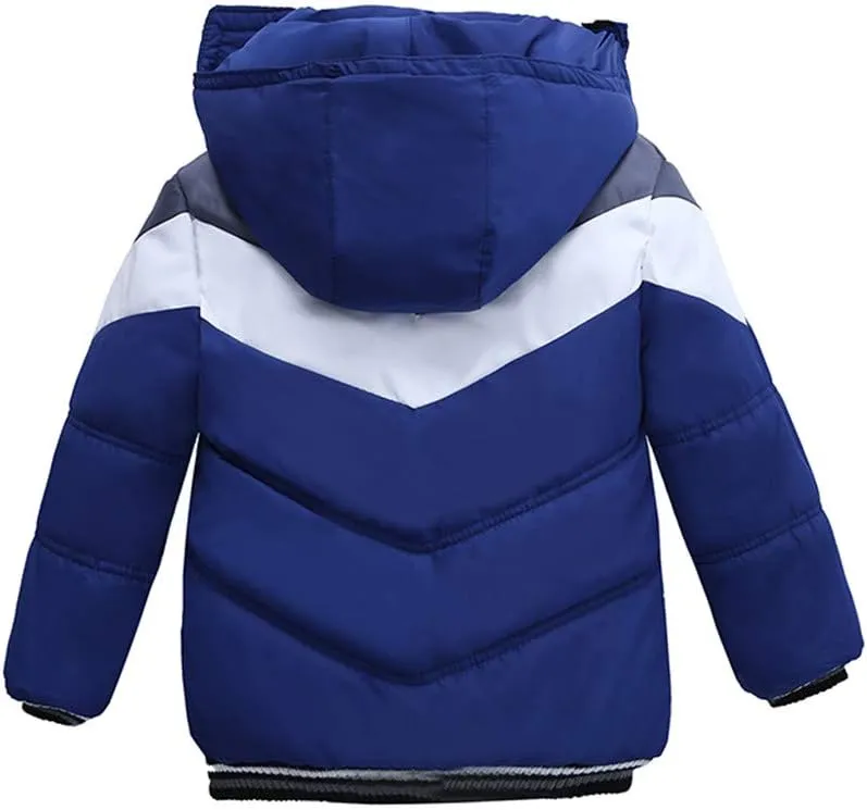Kids Boys Thick Cotton Padded Parka Jacket Toddler Winter Stripe Jacket Zipper Hooded Windproof Coat 12M-4T