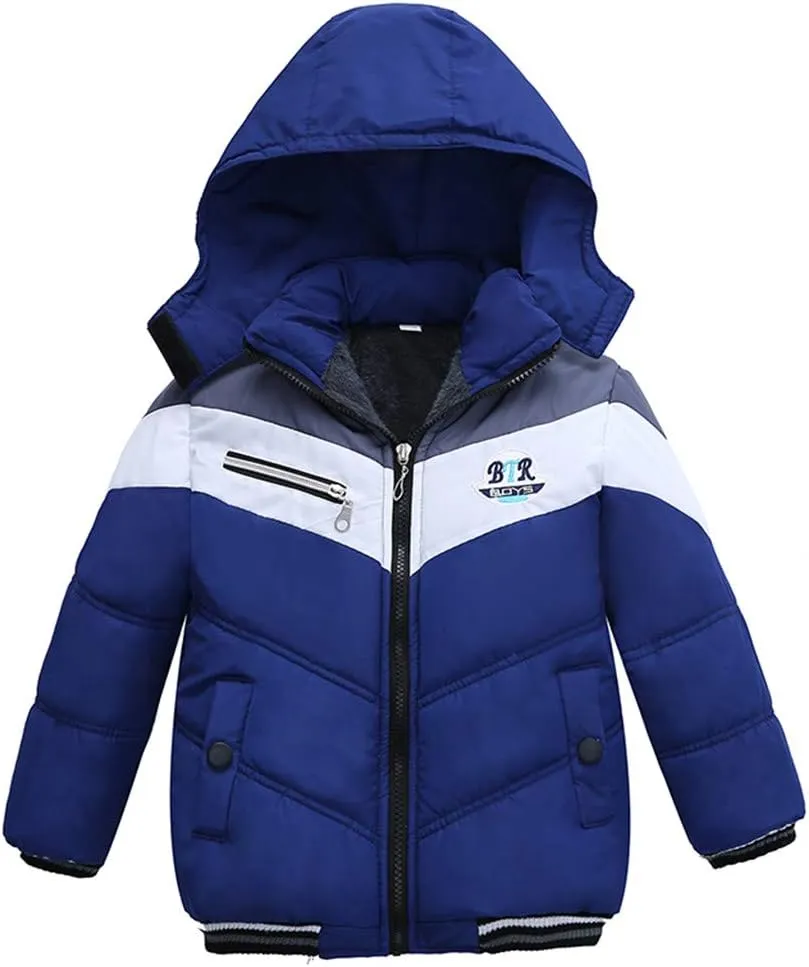 Kids Boys Thick Cotton Padded Parka Jacket Toddler Winter Stripe Jacket Zipper Hooded Windproof Coat 12M-4T