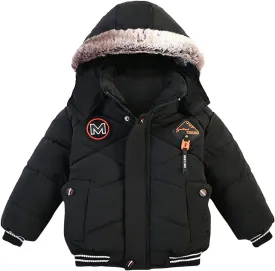 Kids Boys Thick Cotton Padded Parka Jacket Toddler Winter Stripe Jacket Zipper Hooded Windproof Coat 12M-4T