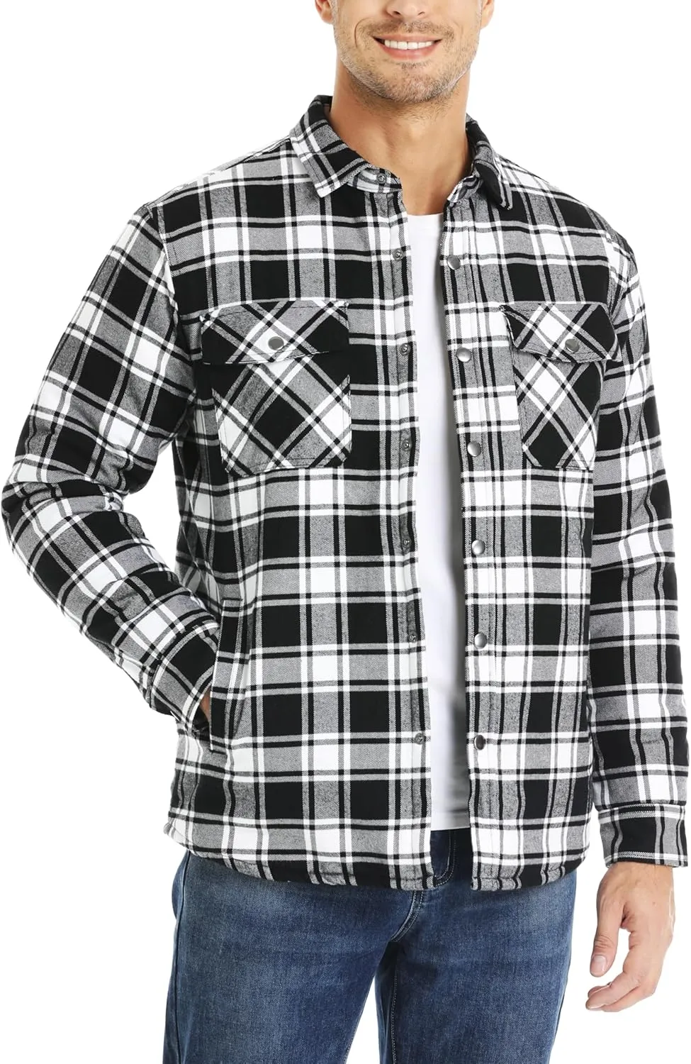 MAGNIVIT Mens Flannel Shirt Jacket Plaid Quilted Lined Coat Button Down Shirts Jacket Casual Winter Coat with Pocket
