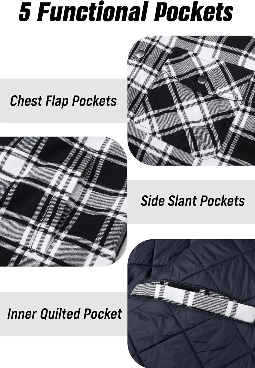 MAGNIVIT Mens Flannel Shirt Jacket Plaid Quilted Lined Coat Button Down Shirts Jacket Casual Winter Coat with Pocket