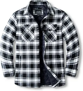 MAGNIVIT Mens Flannel Shirt Jacket Plaid Quilted Lined Coat Button Down Shirts Jacket Casual Winter Coat with Pocket
