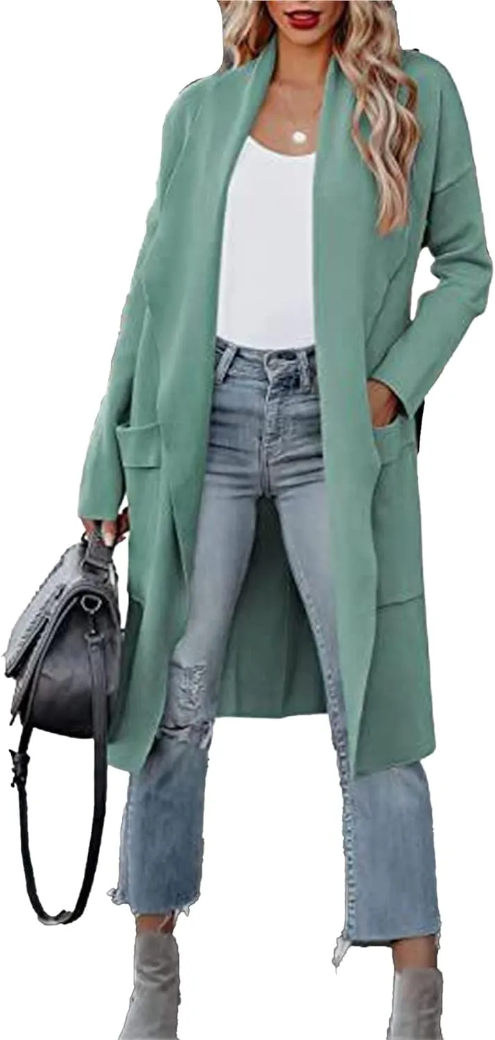 Maiyifu-GJ Women's Long Wool Blend Cardigan Sweaters Long Sleeve Lapel Casual Trench Coat Spring Fall Long Jacket Overcoat