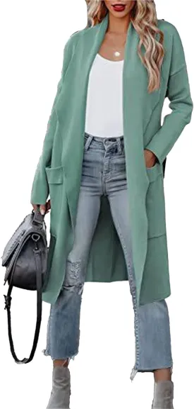 Maiyifu-GJ Women's Long Wool Blend Cardigan Sweaters Long Sleeve Lapel Casual Trench Coat Spring Fall Long Jacket Overcoat