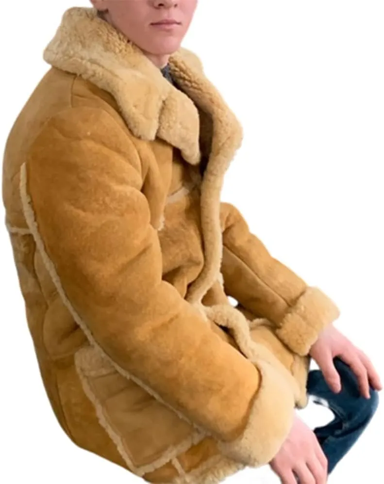Mens Genuine Shearling B3 flight Jacket Bomber Sheepskin Leather Winter Coat