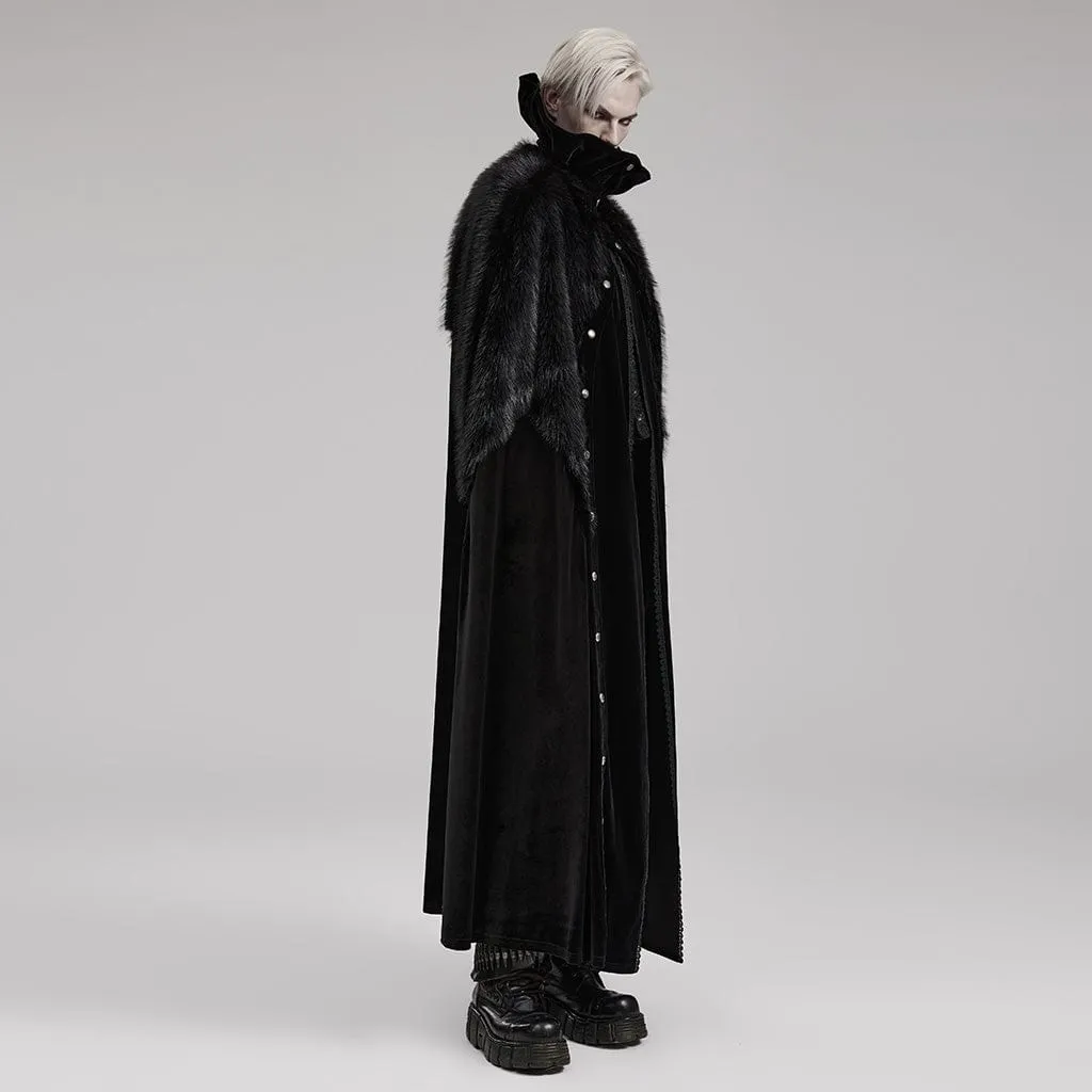 Men's Gothic Stand Collar Irregular Plush Splicing Cloak