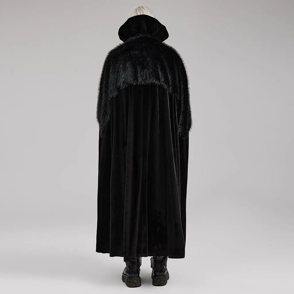 Men's Gothic Stand Collar Irregular Plush Splicing Cloak