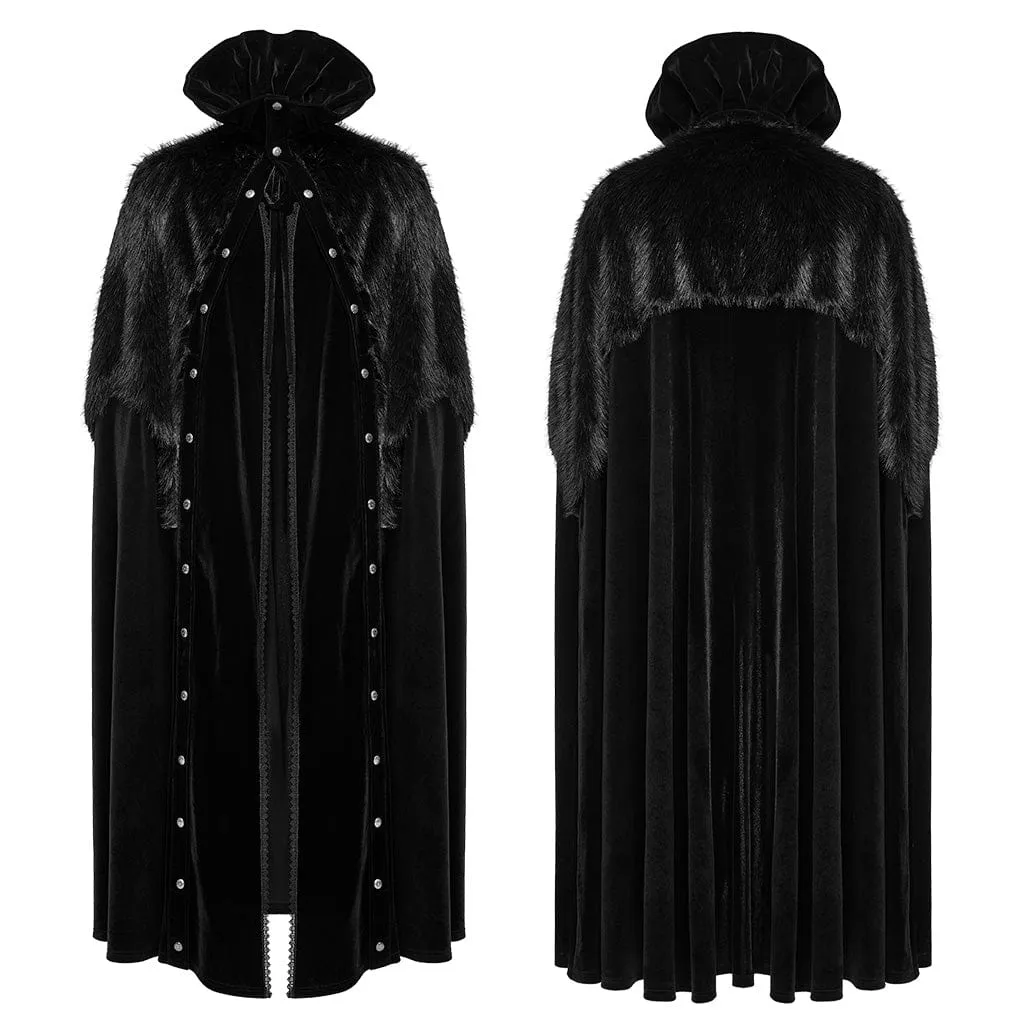 Men's Gothic Stand Collar Irregular Plush Splicing Cloak