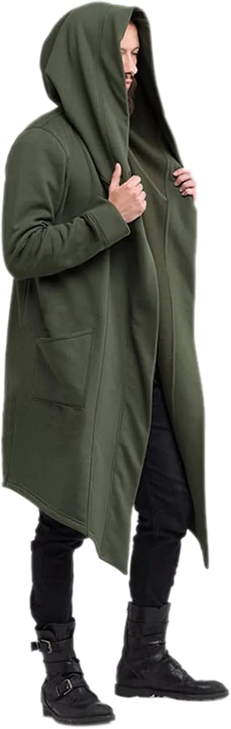 Mens Hoodies Men's Dark Style Solid Color Long Cardigan Cloak Coat Hooded Sweater Jacket