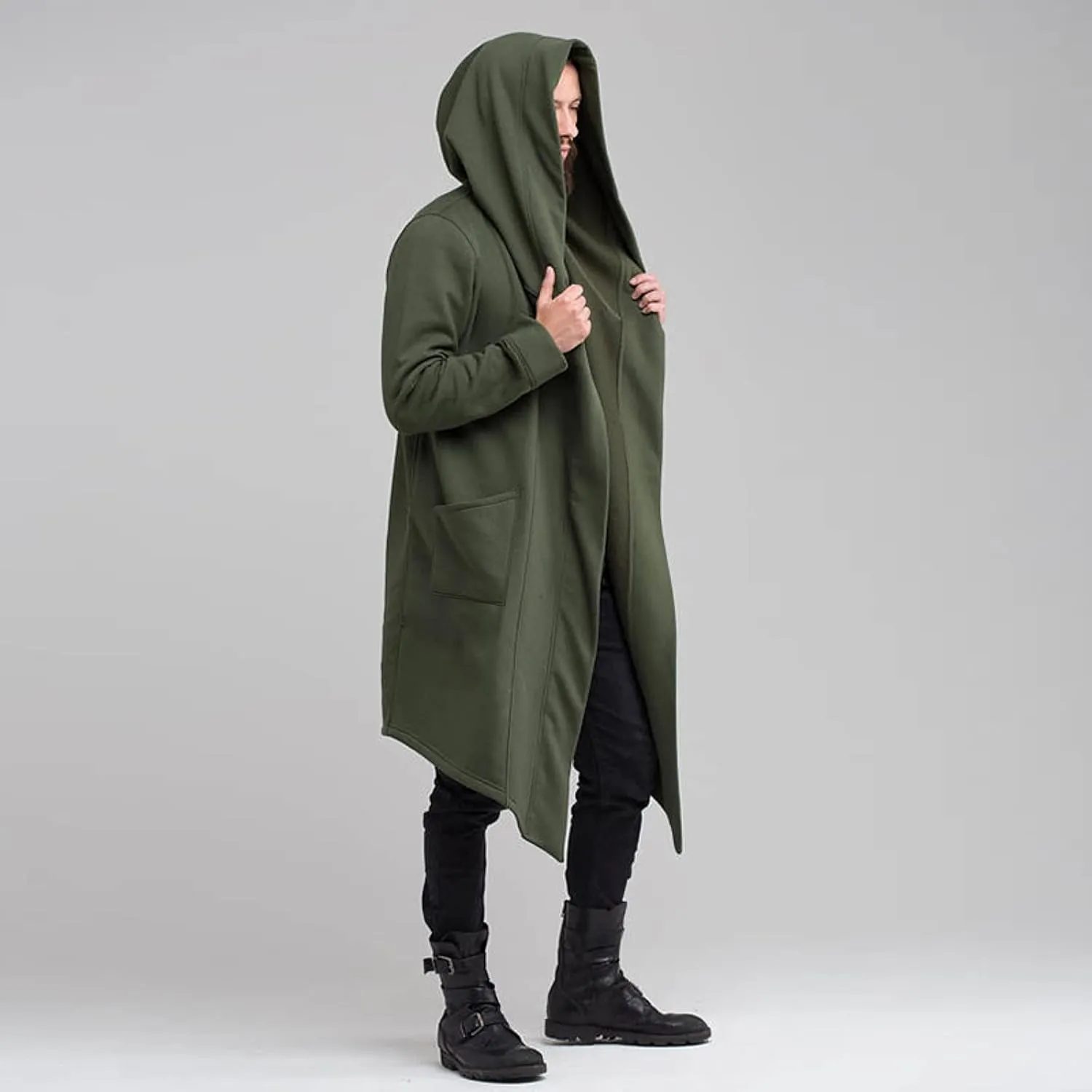Mens Hoodies Men's Dark Style Solid Color Long Cardigan Cloak Coat Hooded Sweater Jacket