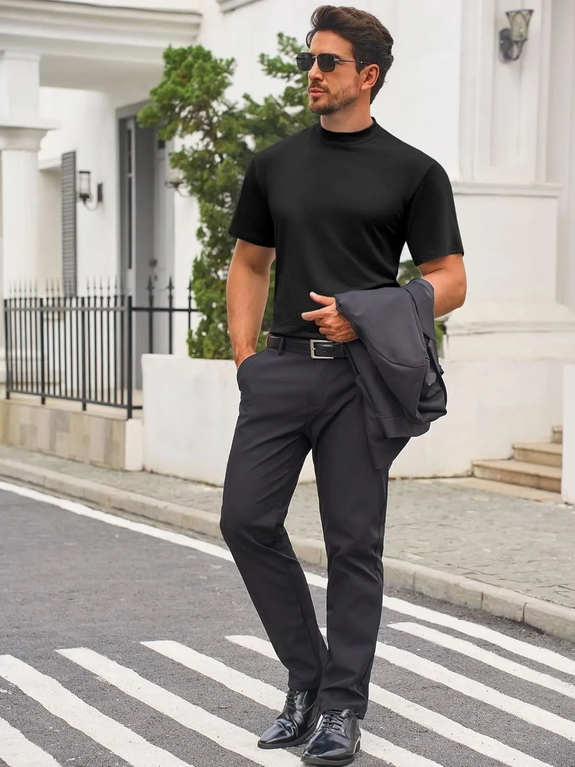 Mens Mock Turtleneck T Shirts Short Sleeve Cotton Basic Undershirt Relaxed Fit Lightweight Solid Pullover Tops