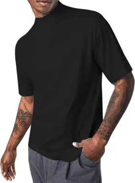 Mens Mock Turtleneck T Shirts Short Sleeve Cotton Basic Undershirt Relaxed Fit Lightweight Solid Pullover Tops
