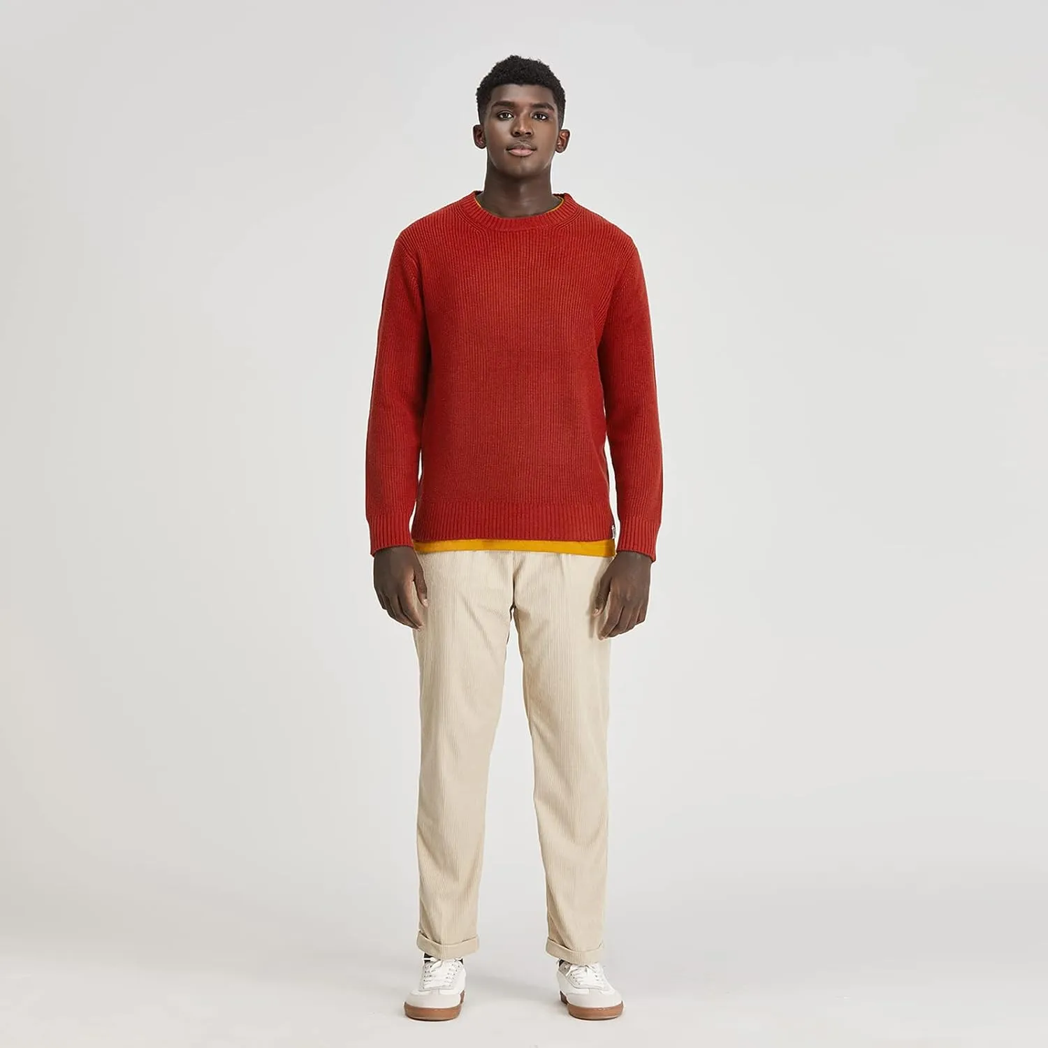 Men's Polyana Cashmere Essentials Crewneck Pullover Waffle Sweater Ribbed Knit with Long Sleeve