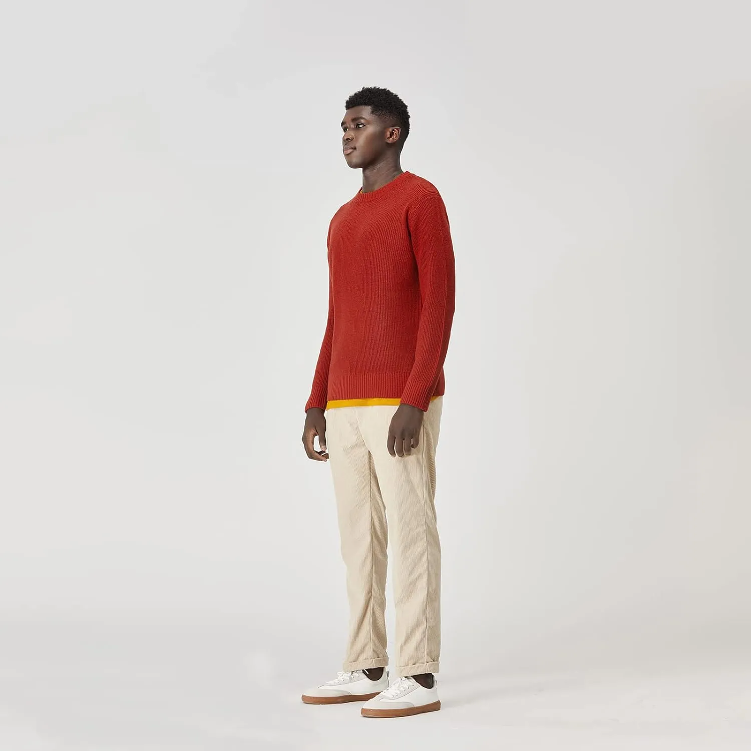Men's Polyana Cashmere Essentials Crewneck Pullover Waffle Sweater Ribbed Knit with Long Sleeve