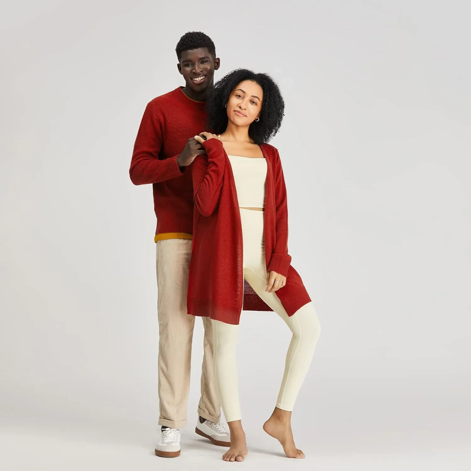 Men's Polyana Cashmere Essentials Crewneck Pullover Waffle Sweater Ribbed Knit with Long Sleeve