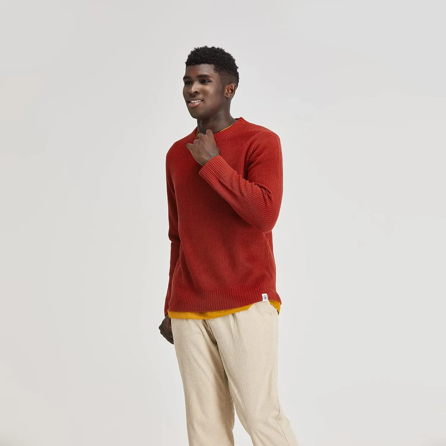 Men's Polyana Cashmere Essentials Crewneck Pullover Waffle Sweater Ribbed Knit with Long Sleeve