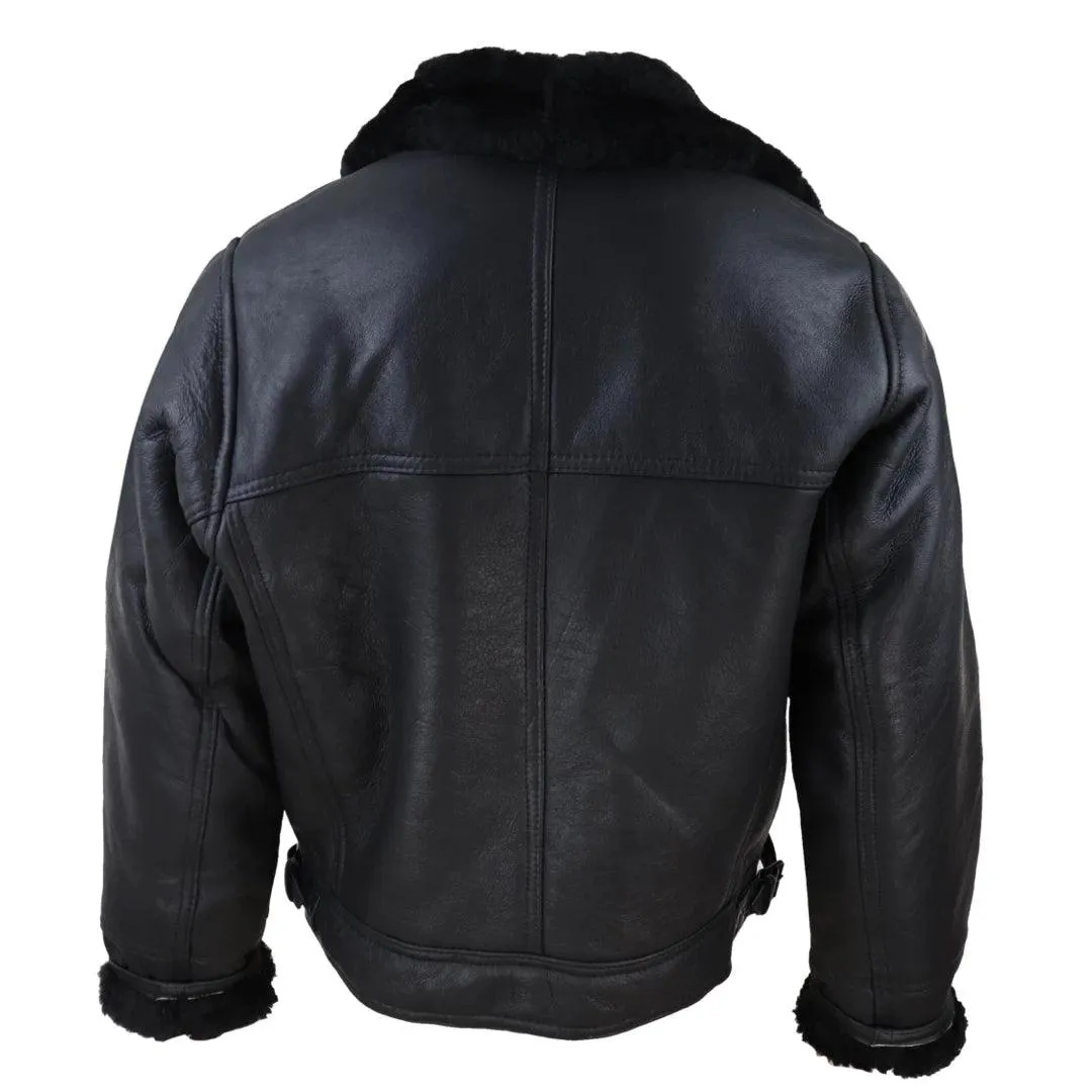 Mens Real Leather Sherling Cross Zip Sheepskin B3 Flying Pilot Jacket Warm Winter