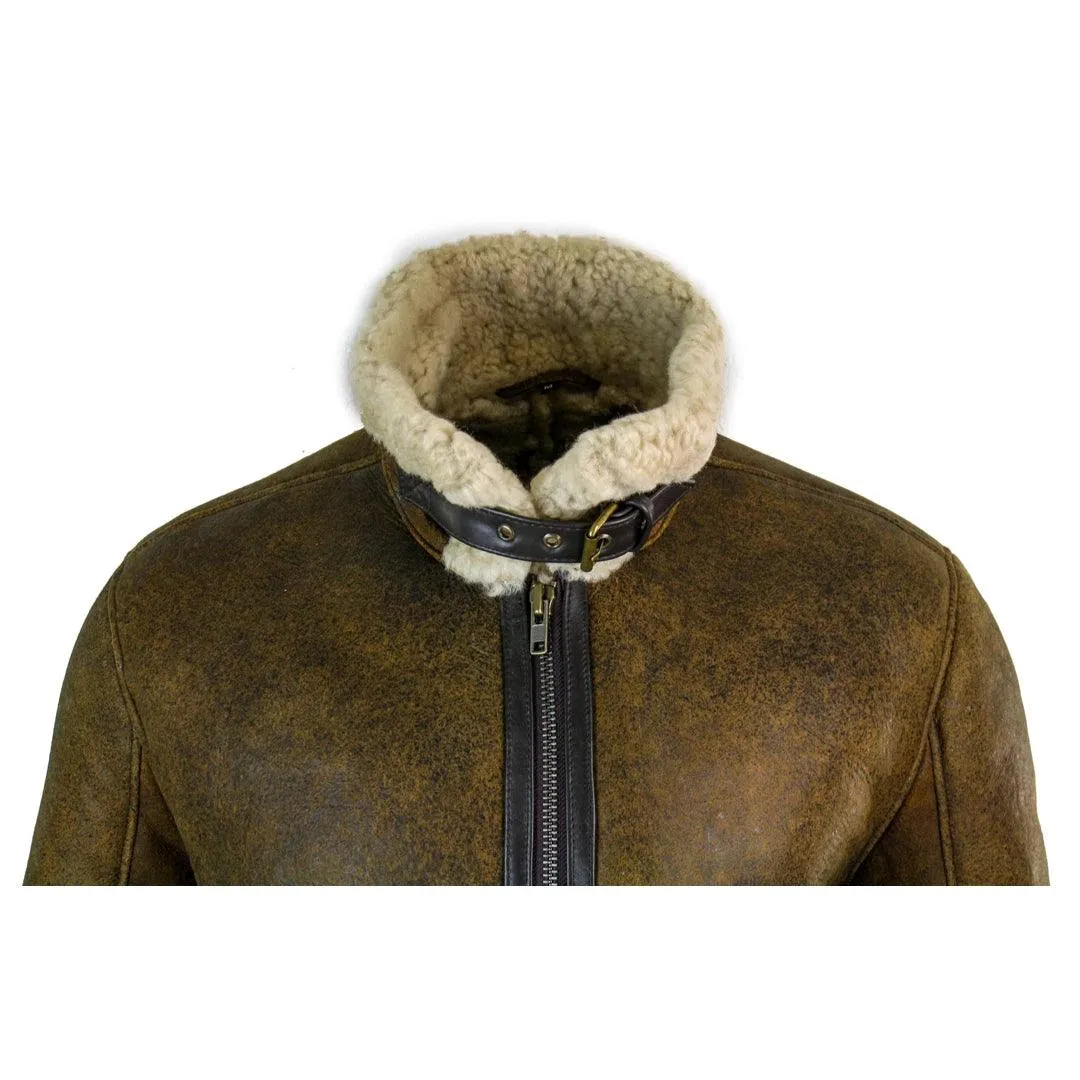Mens Vintage Antique Sherling Sheepskin Cream Fur Air Force Pilot RAF Jacket