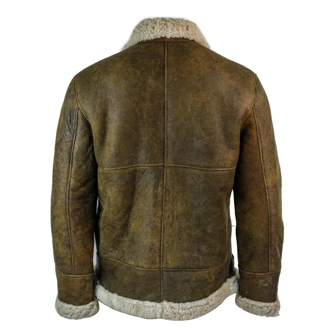 Mens Vintage Antique Sherling Sheepskin Cream Fur Air Force Pilot RAF Jacket