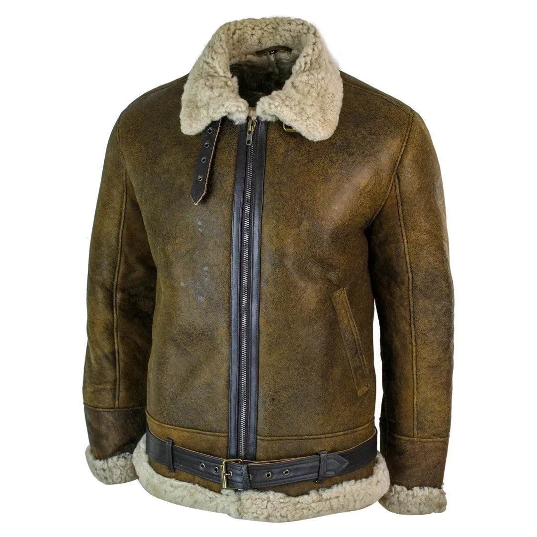 Mens Vintage Antique Sherling Sheepskin Cream Fur Air Force Pilot RAF Jacket