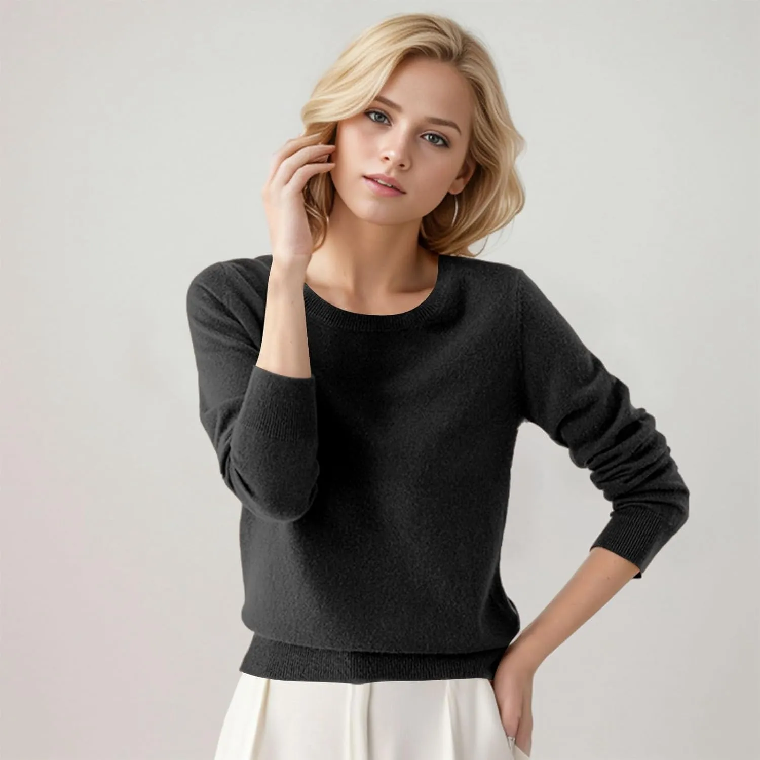 Merino Wool T Shirts for Women Soft Wool Base Layer Shirt Tops Crewneck Long Sleeve Travel Hiking Sweater