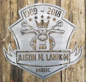 Metal Motorcycle Memorial - Personalized Plaque - Custom Name, Date, Organization