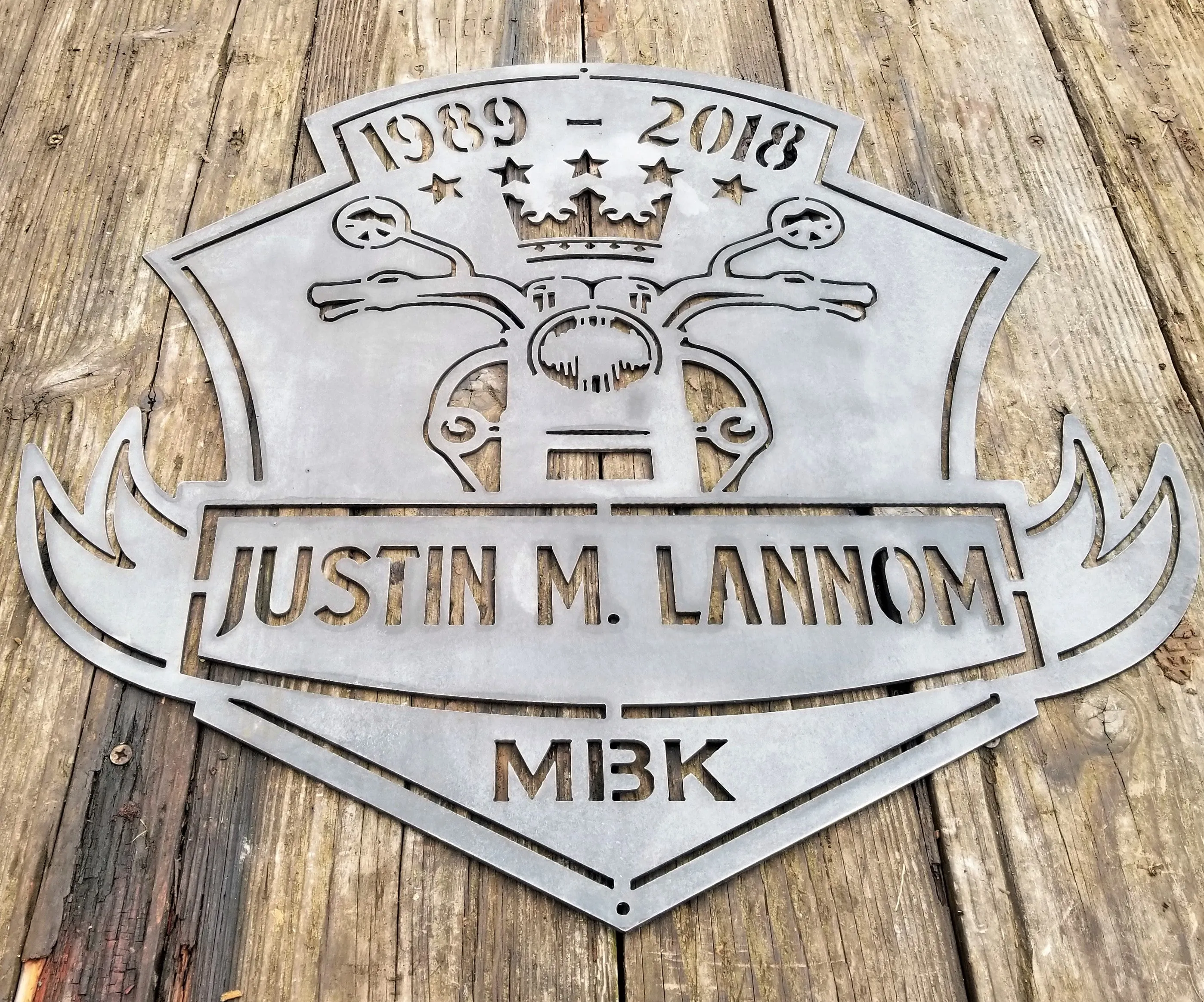 Metal Motorcycle Memorial - Personalized Plaque - Custom Name, Date, Organization