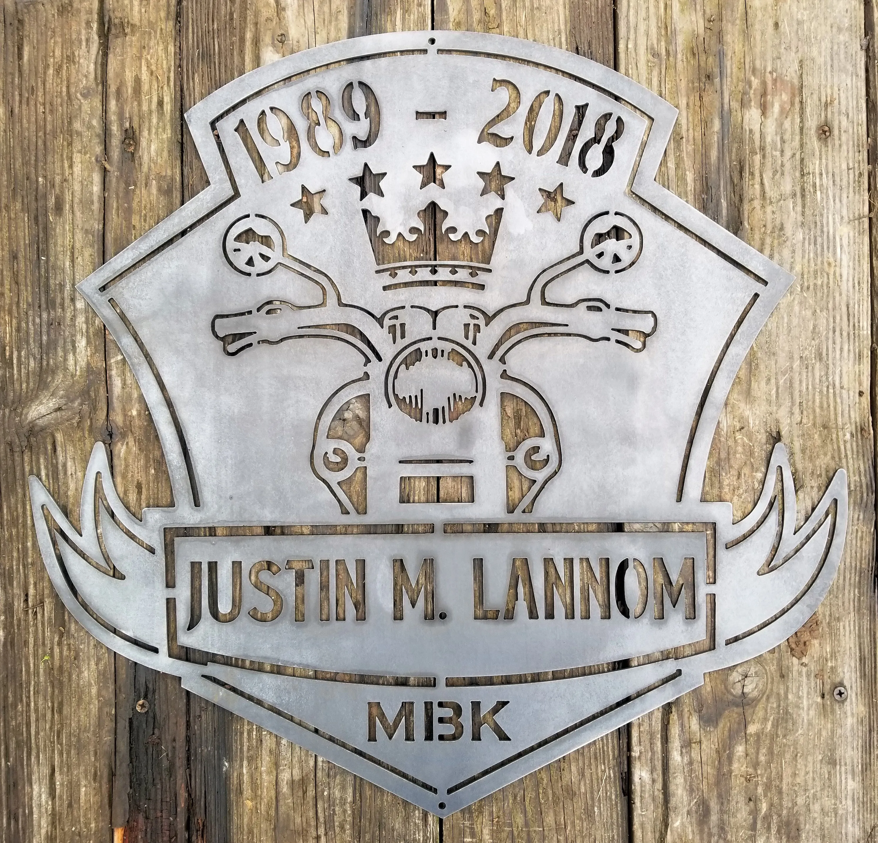 Metal Motorcycle Memorial - Personalized Plaque - Custom Name, Date, Organization