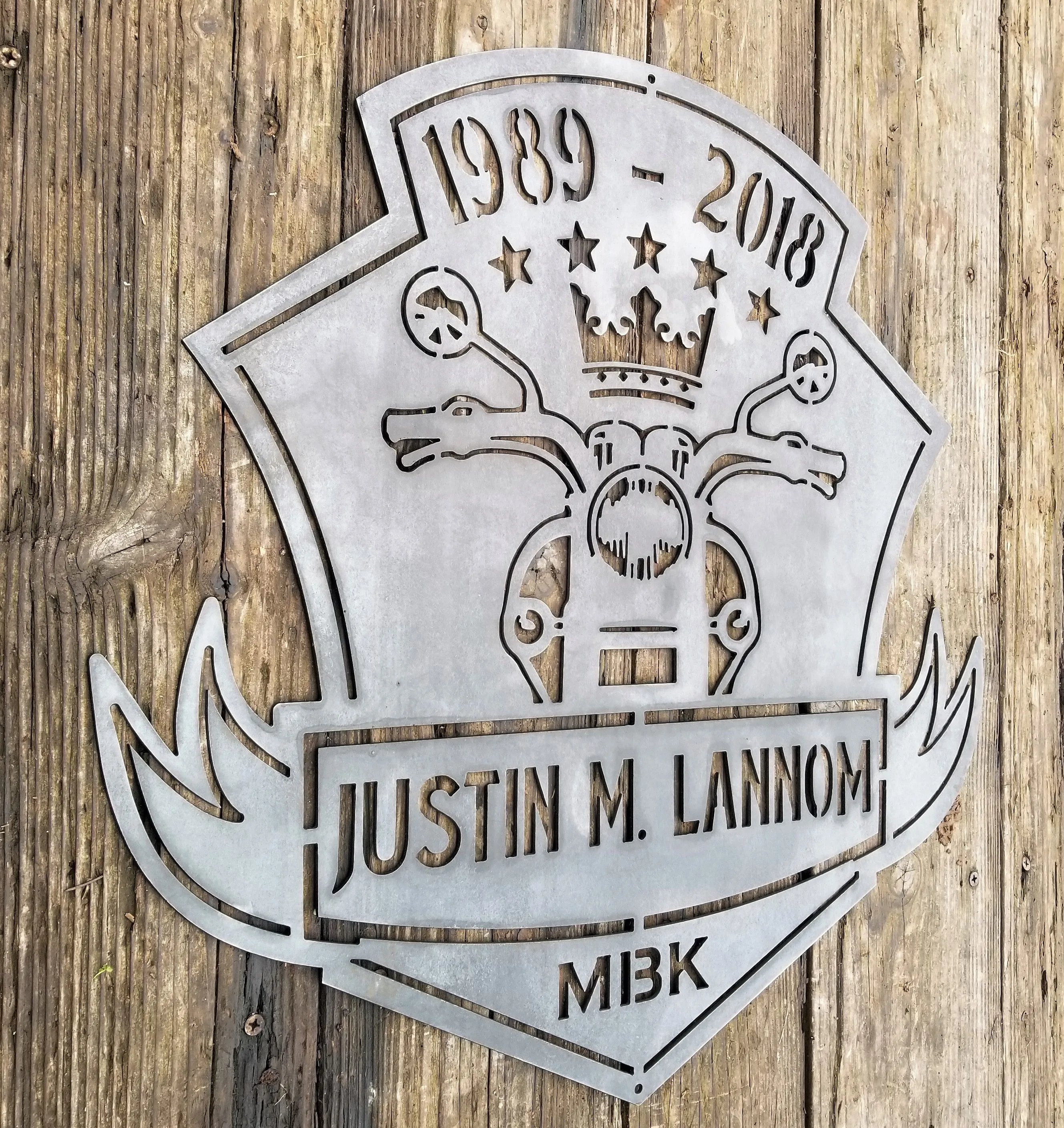Metal Motorcycle Memorial - Personalized Plaque - Custom Name, Date, Organization