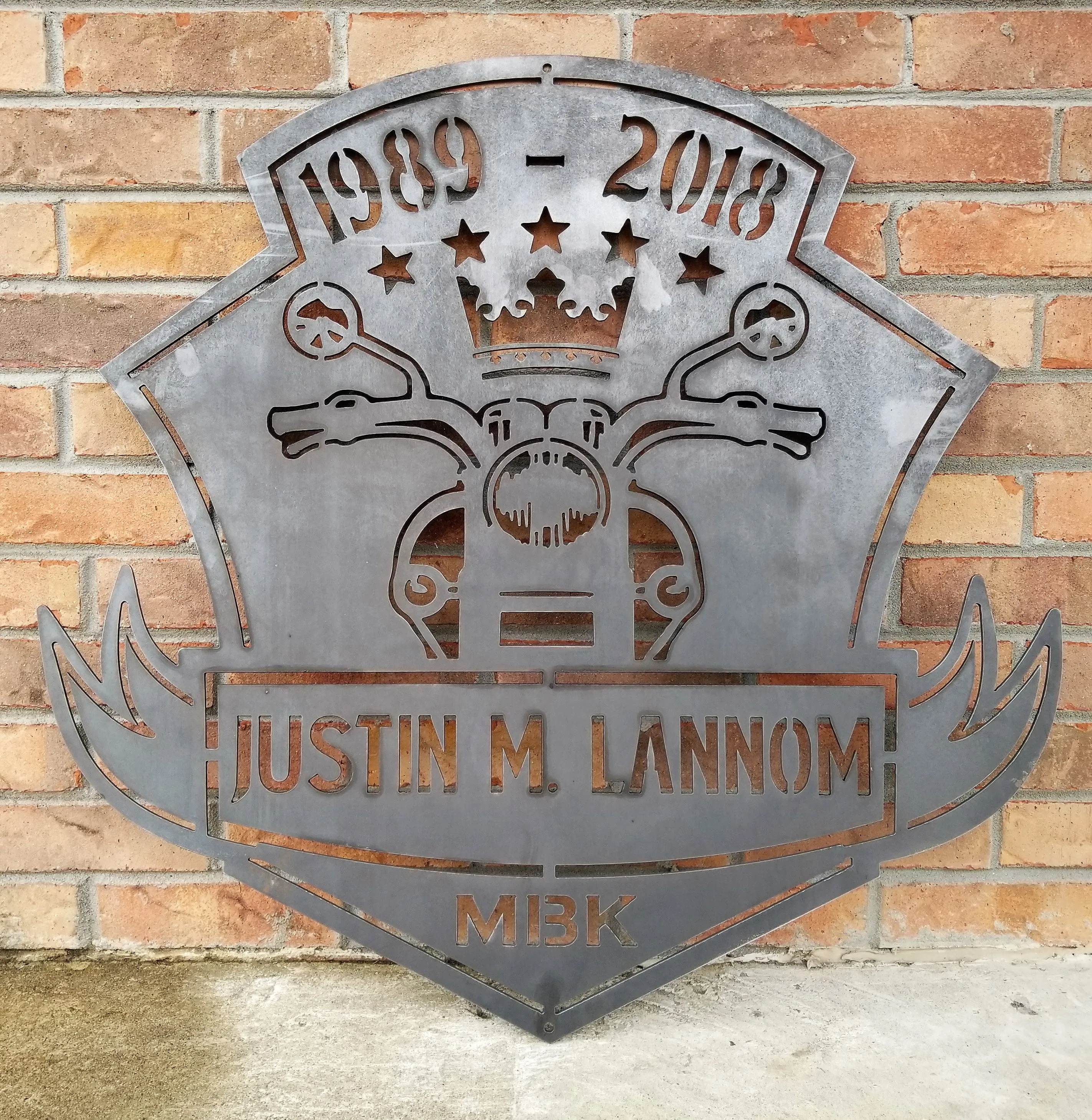 Metal Motorcycle Memorial - Personalized Plaque - Custom Name, Date, Organization