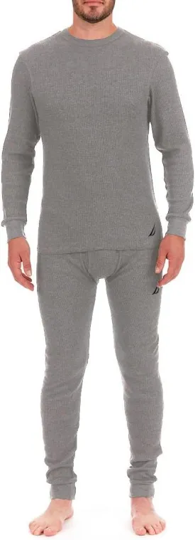 Nautica Men's Long Sleeve Base Layer Set Crewneck Waffle Thermal Underwear Top and Bottom Set