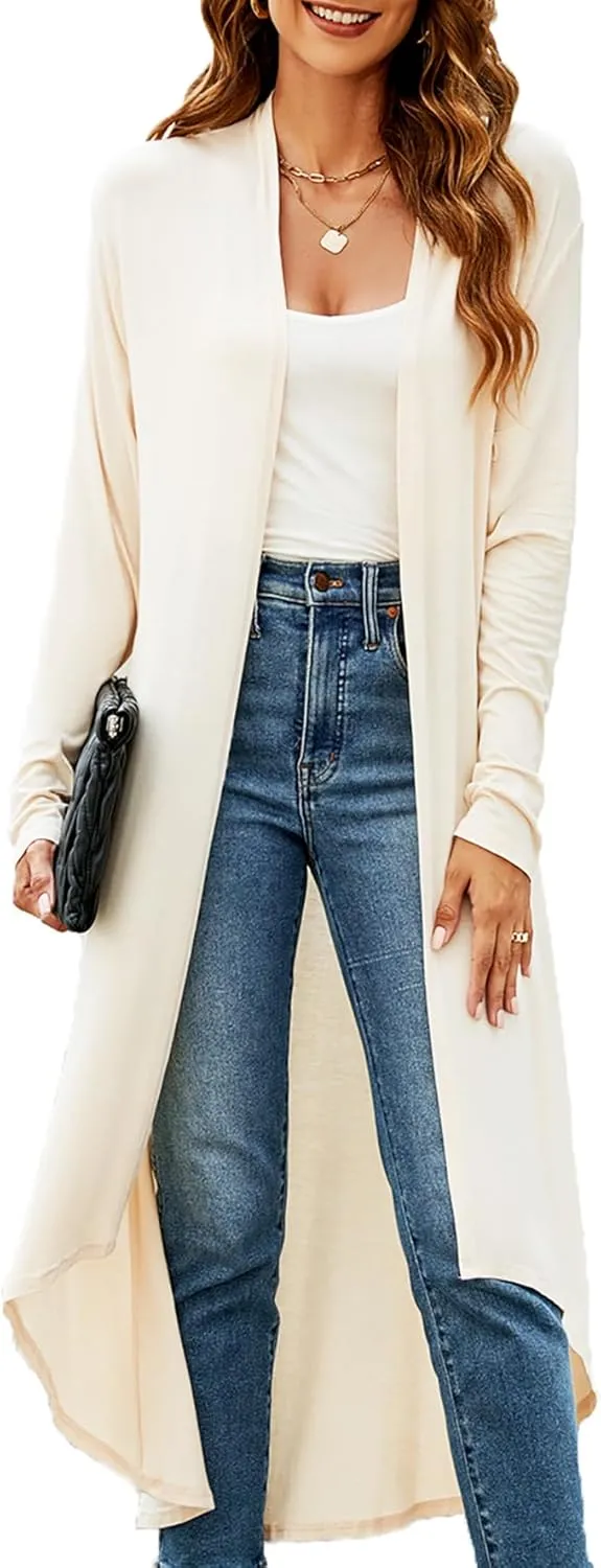 Newchoice Womens Long Cardigan Fall Casual Draped Open Front Lightweight Long Sleeve Cardigan Duster with Pockets