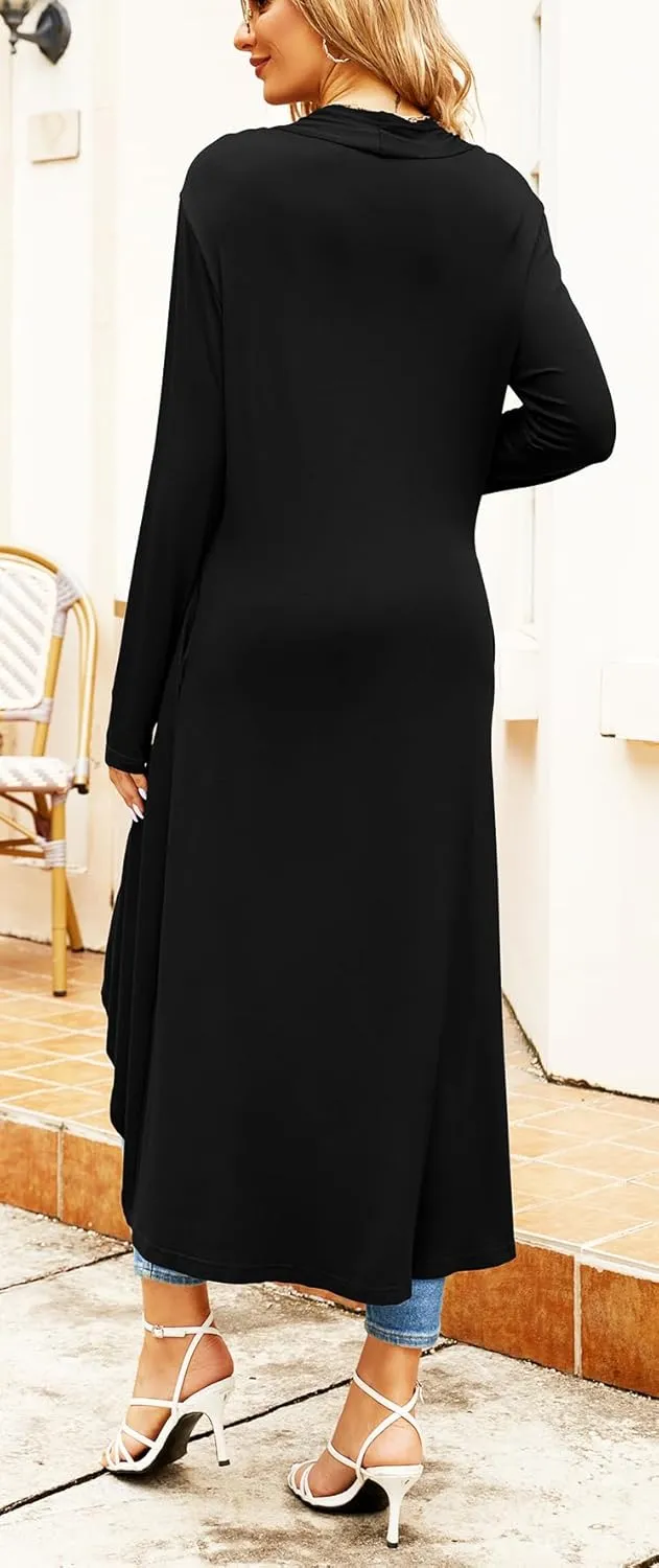 Newchoice Womens Long Cardigan Fall Casual Draped Open Front Lightweight Long Sleeve Cardigan Duster with Pockets