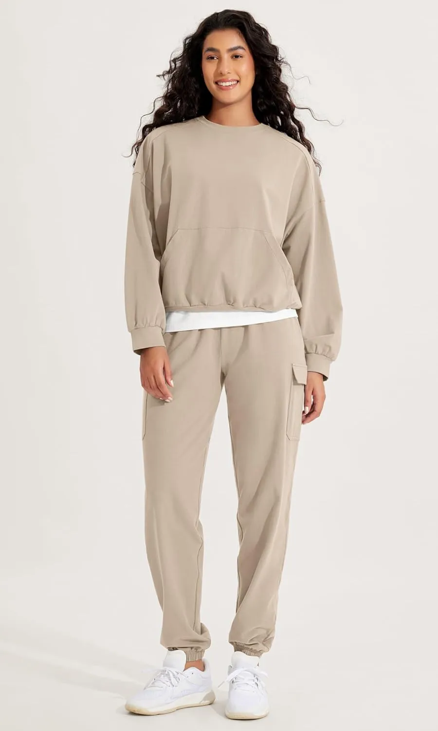 ODODOS Purevibe Cotton Oversized Sweatshirts, Women's Crew Neck Long Sleeve Pullover Tops with Kangaroo Pocket