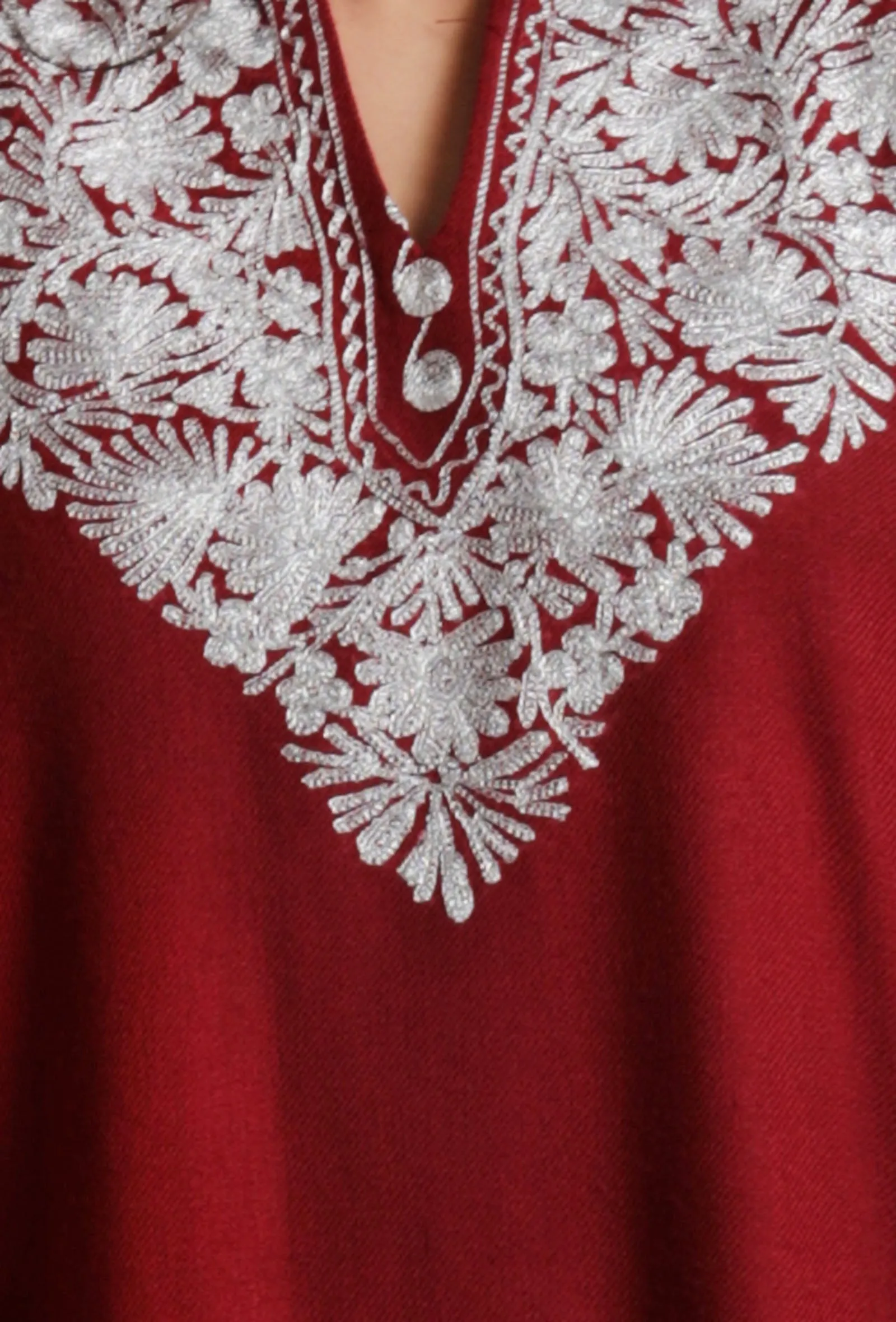 Old Brick Aari Embroidered Kashmiri Phiran-Free Size