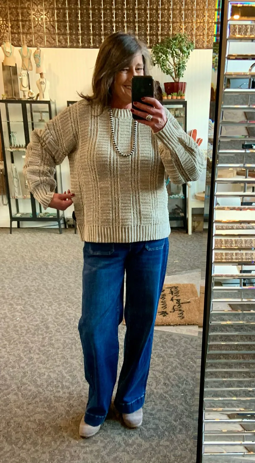 Olive  Ribbed Textured Oversized Crew Neck Sweater