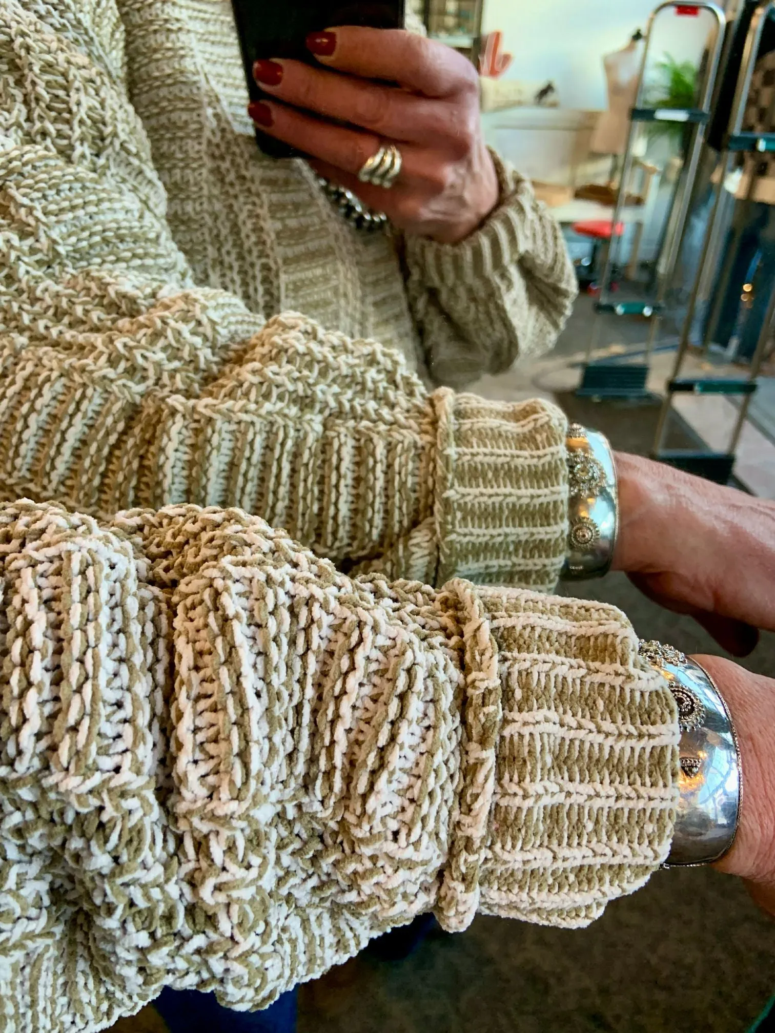 Olive  Ribbed Textured Oversized Crew Neck Sweater