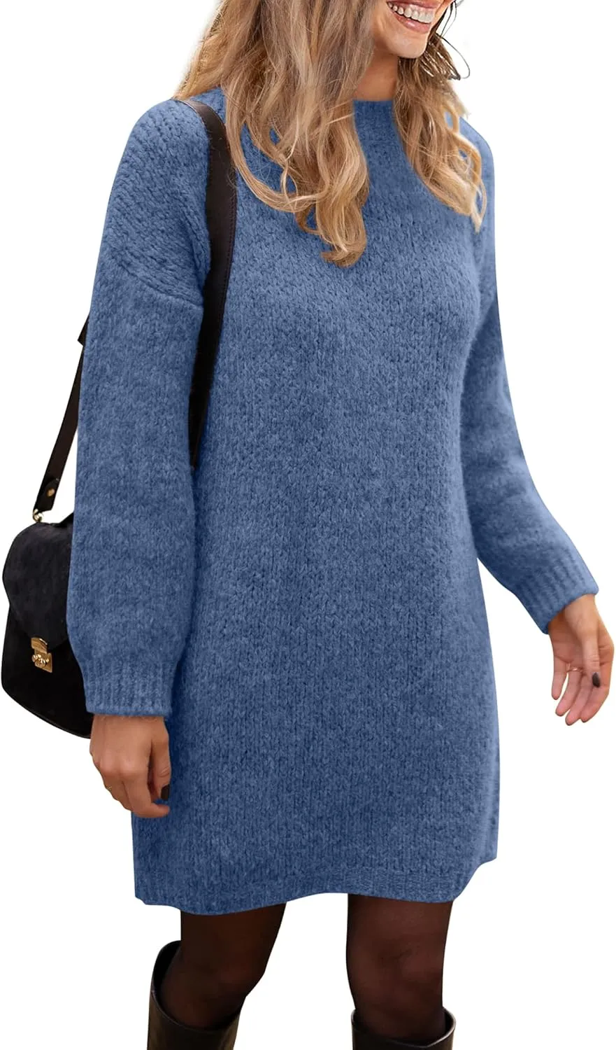 PRETTYGARDEN Women's 2025 Fall Knit Pullover Sweaters Long Sleeve Crewneck Oversized Loose Short Sweater Dress