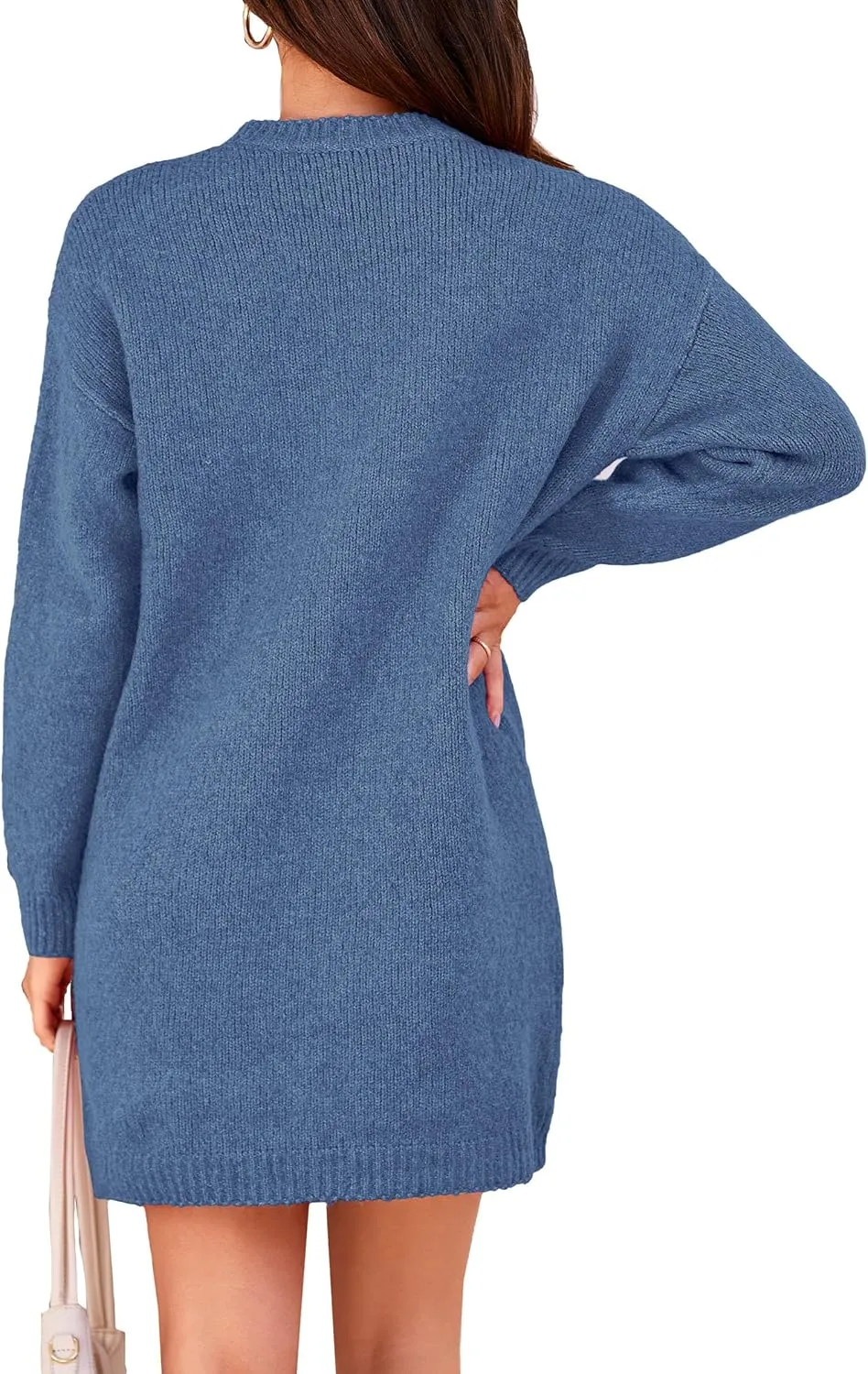 PRETTYGARDEN Women's 2025 Fall Knit Pullover Sweaters Long Sleeve Crewneck Oversized Loose Short Sweater Dress