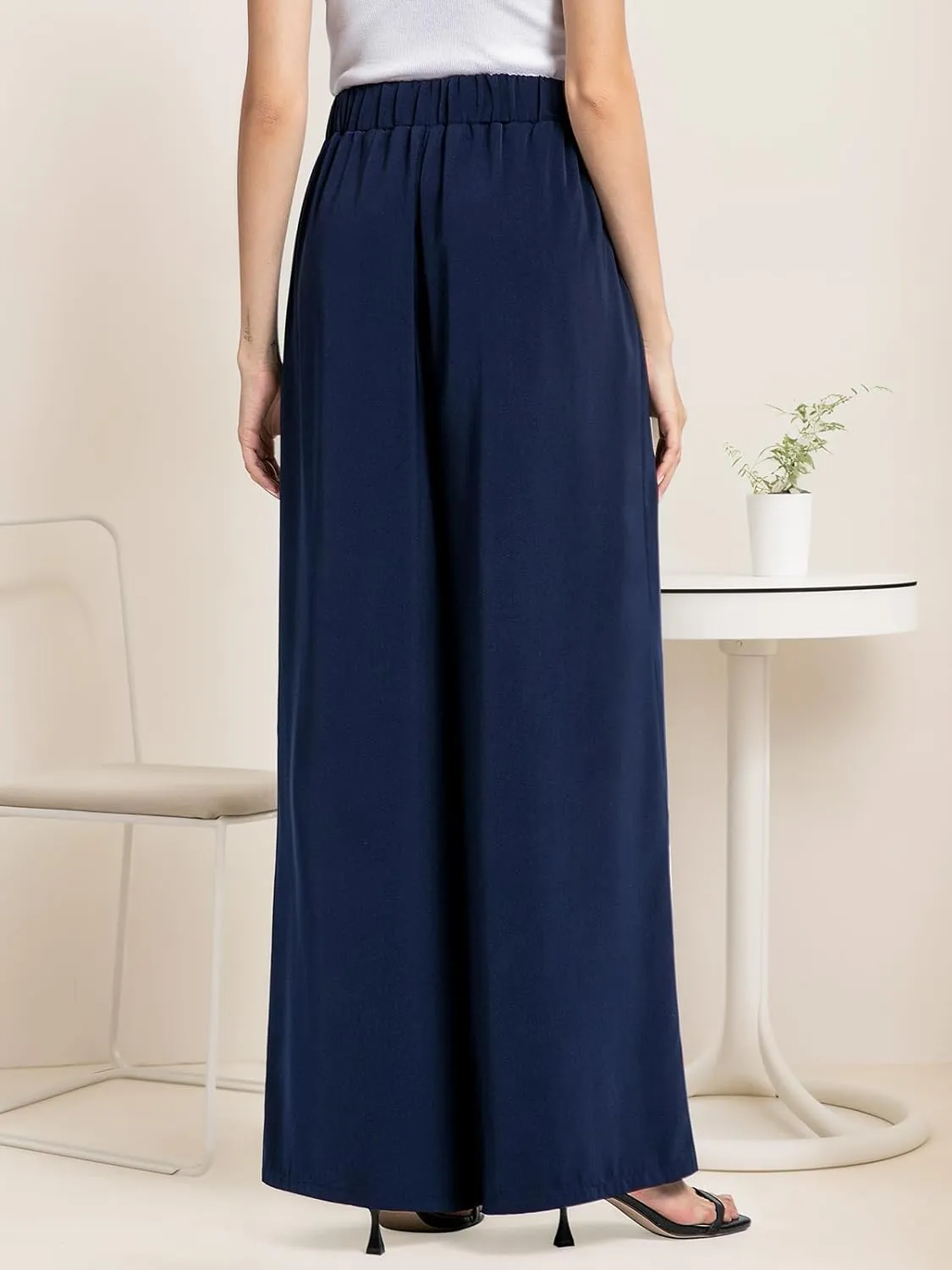 QIANXIZHAN Women's Wide Leg Pants, High Waisted Palazzo Pants Dressy Summer Flowy Casual Lounge Work Dress Pants Trousers WL