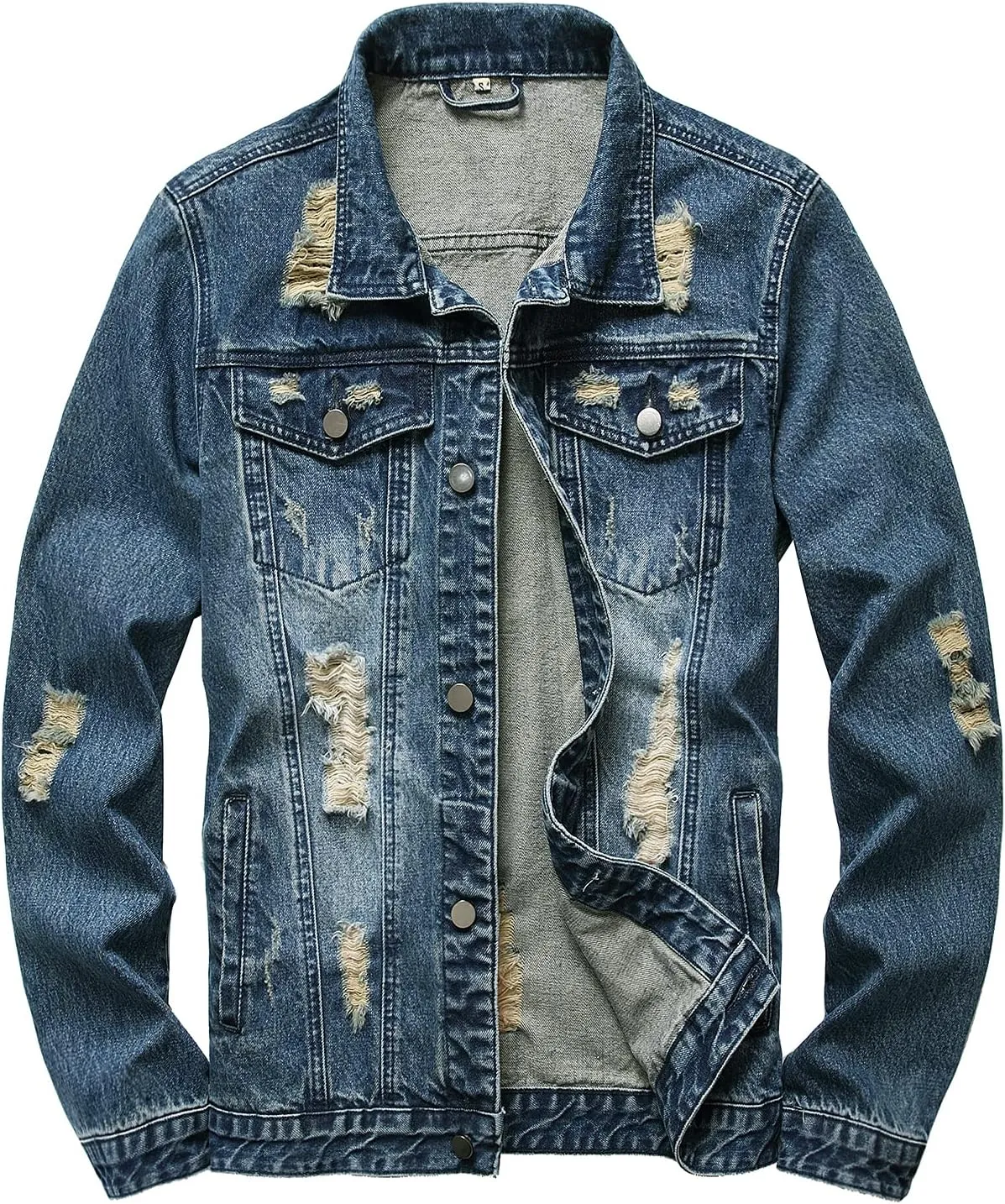 RANMCC Jean Jacket for Men Slim Fit Ripped Denim Jacket Coat