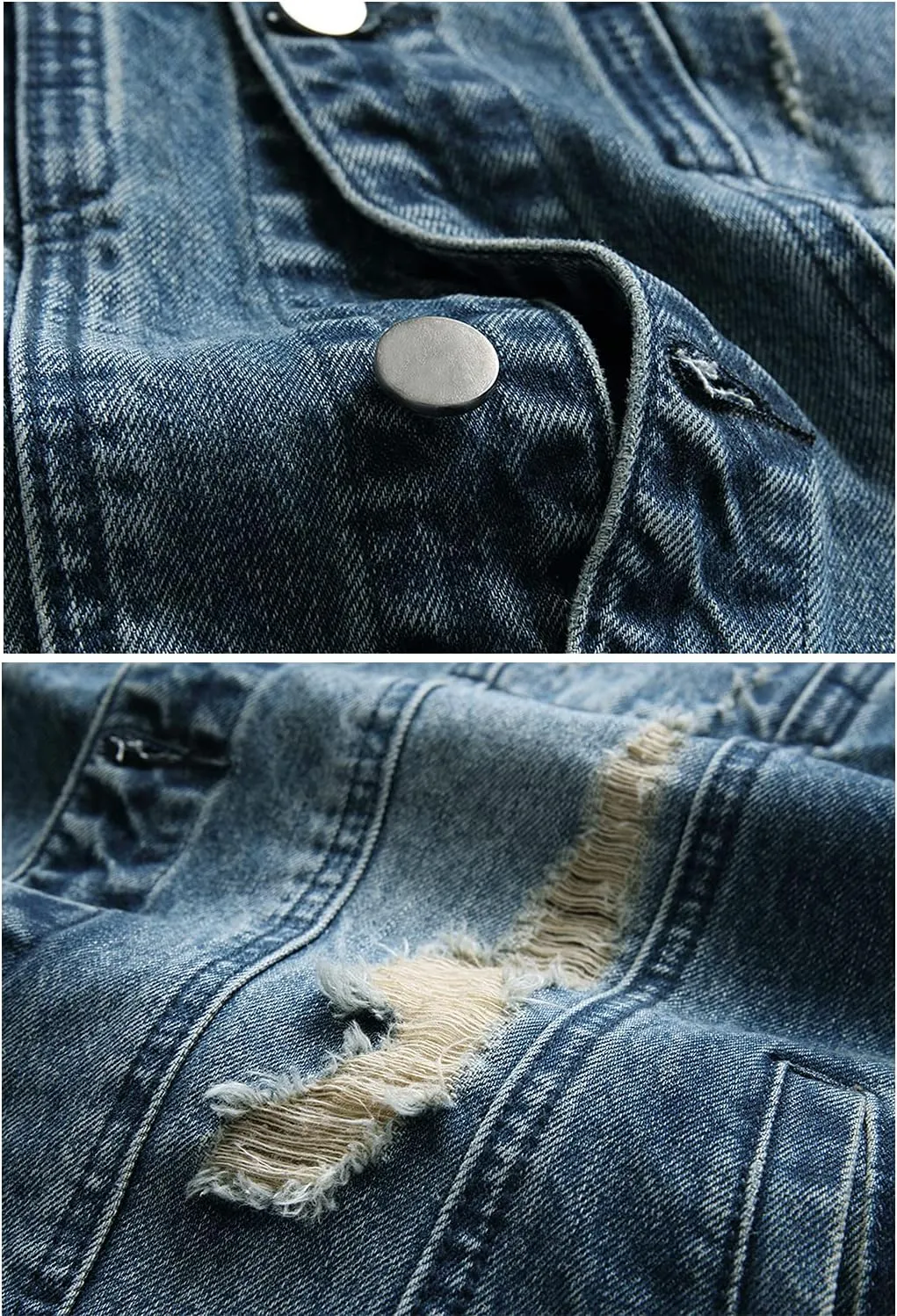 RANMCC Jean Jacket for Men Slim Fit Ripped Denim Jacket Coat