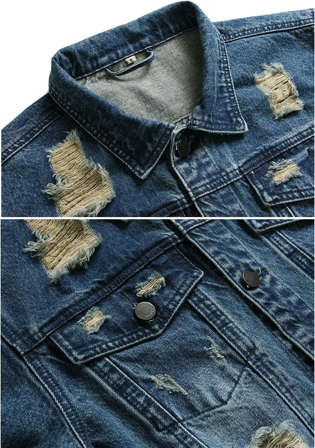 RANMCC Jean Jacket for Men Slim Fit Ripped Denim Jacket Coat