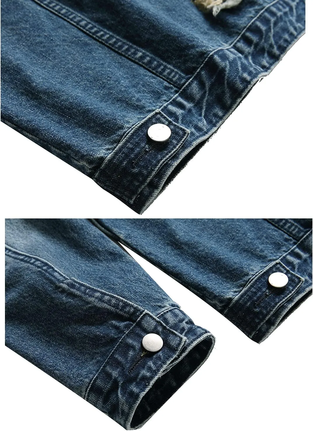 RANMCC Jean Jacket for Men Slim Fit Ripped Denim Jacket Coat