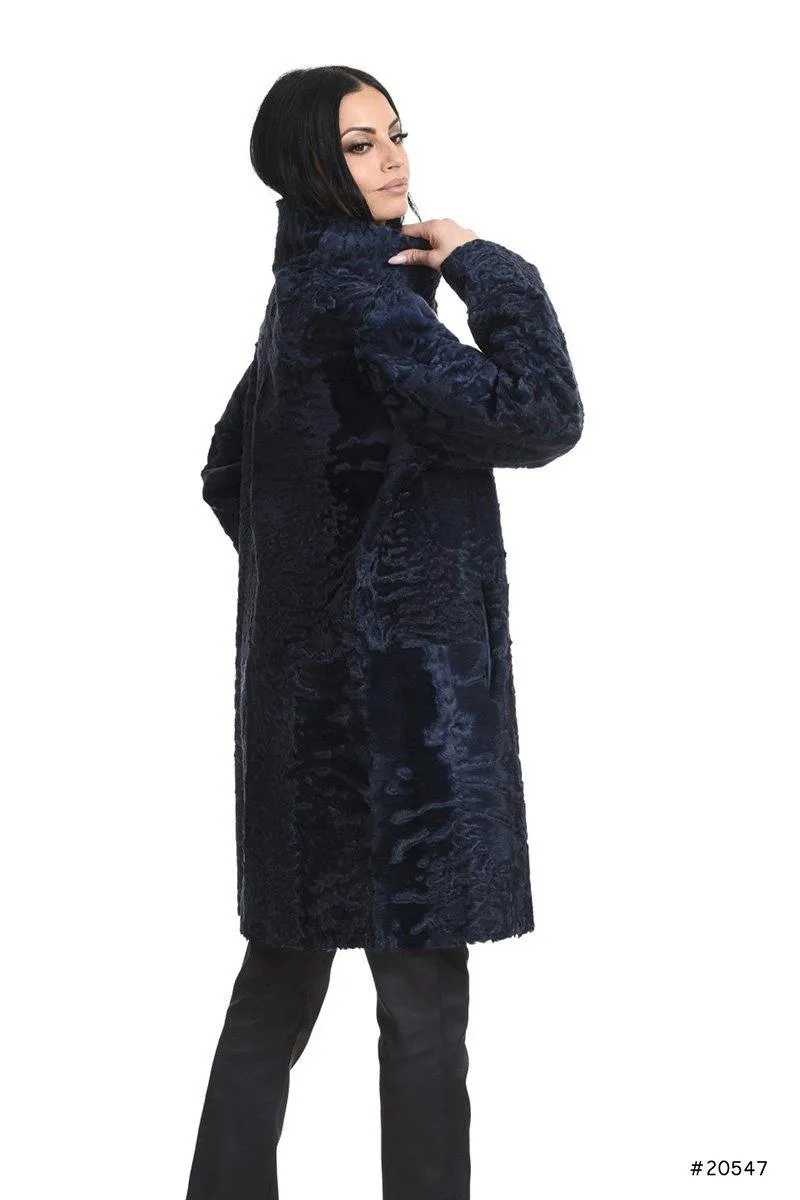 Reversible persian lamb coat with metallic leather