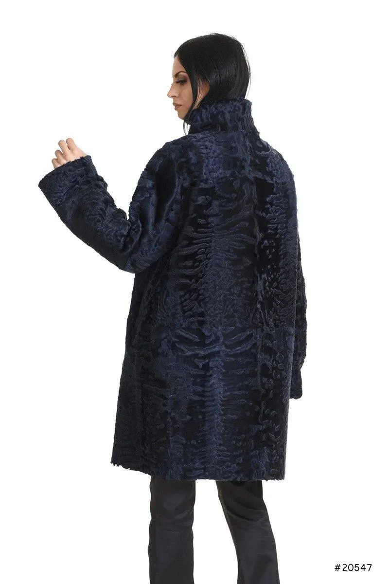 Reversible persian lamb coat with metallic leather