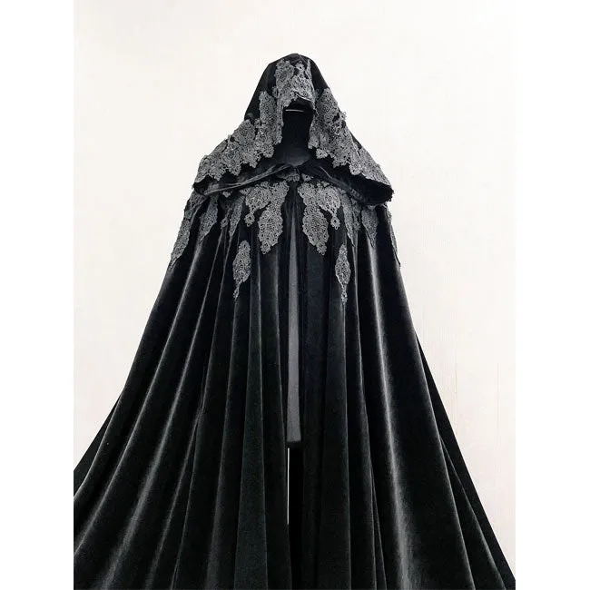 Shadow Witch Velvet Black Hooded Cloak