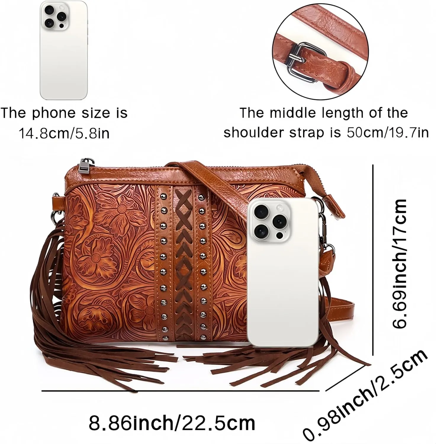 Small Crossbody Handbag for Women, Fringe Tassel Shoulder Purse, Western Wristlet Wallet